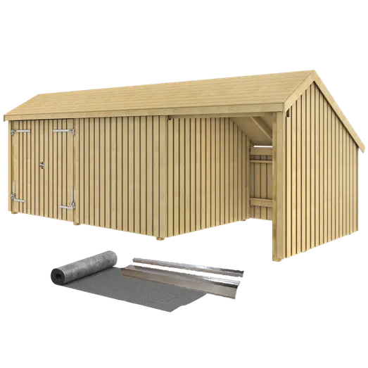 Plus Multi havehus 15,5 m² 3 moduler med dobbeltdør og lukket/åben front