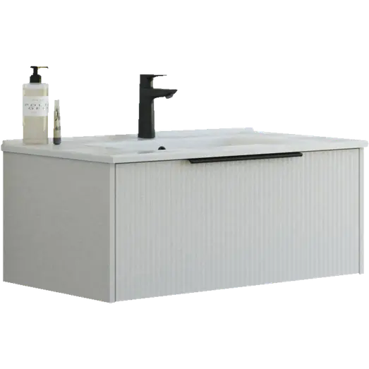 Scanbad NOW vaskeskab m/én skuffe 33,8x45,5 mat sand stribet front