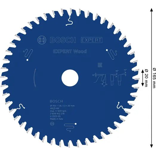 Bosch EXPERT Wood rundsavklinge, 165x1,8/1,3 x 20 mm, T48