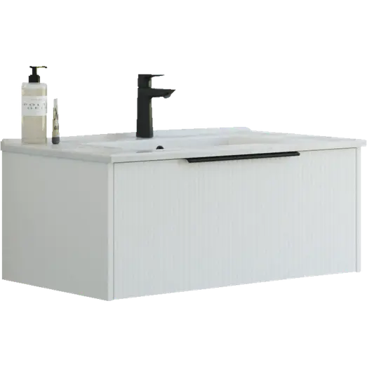 Scanbad NOW vaskeskab m/én skuffe 33,8x45,5 mat hvid stribet front