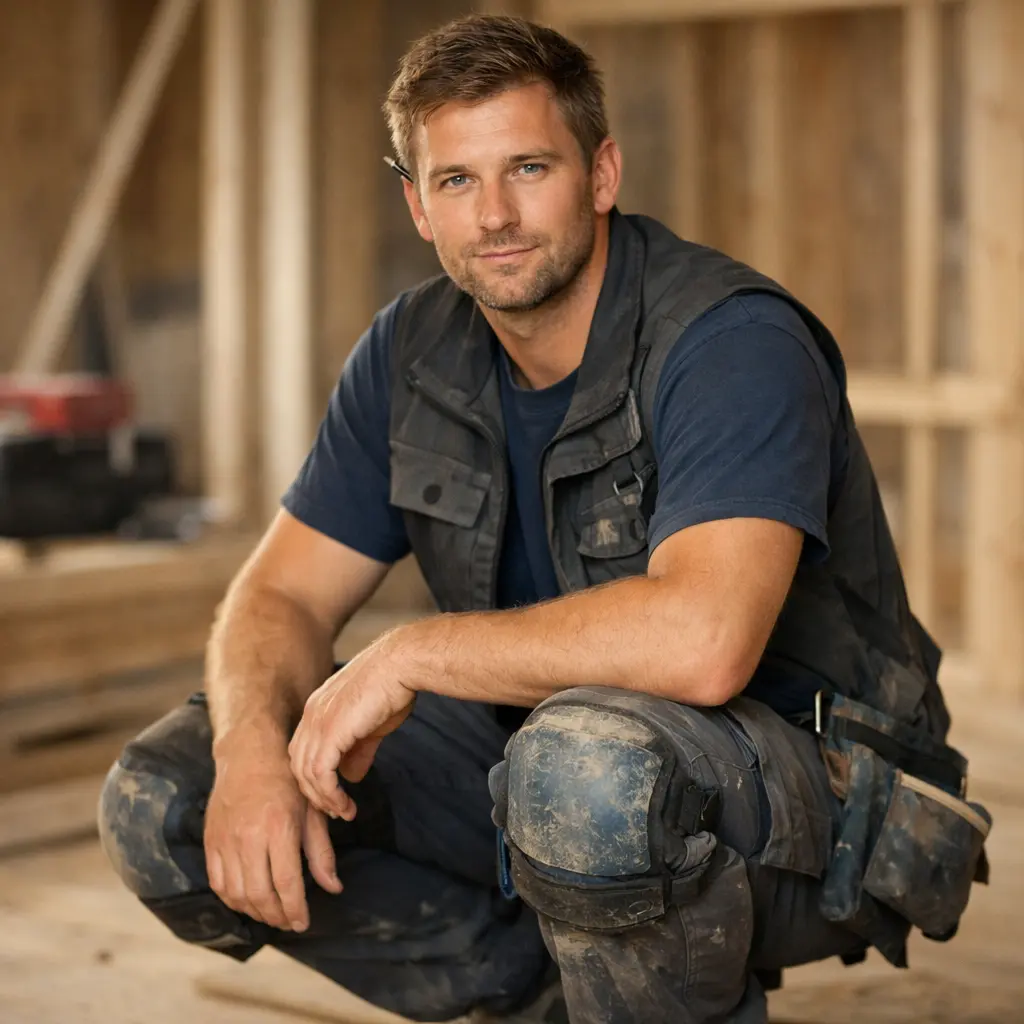 håndværker iført knæbeskyttere med stropper