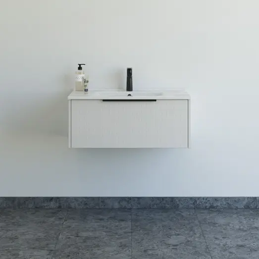 Scanbad NOW vaskeskab m/én skuffe 33,8x45,5 mat sand stribet front