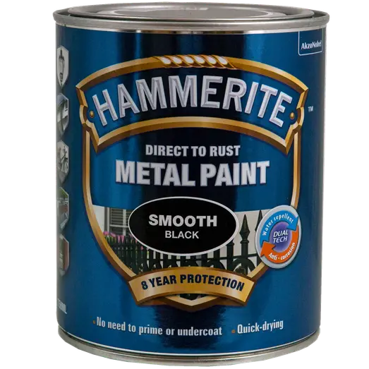 Hammerite glat-effekt metalmaling sort