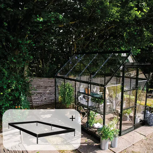 Halls ICON 6 4,9 m² sort m/3 mm delt glas og fundament