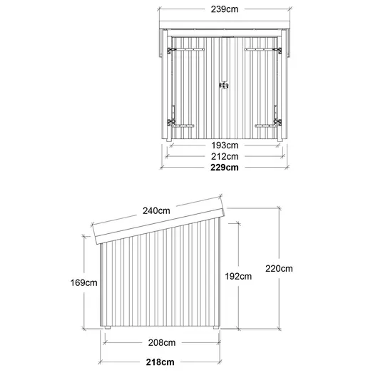 Plus Nordic cykelskur 5 m² modul1 med dobbeltdør