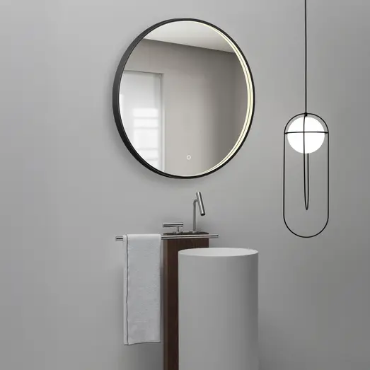 Milobad CL066 LED spejl Ø80 med sort ramme