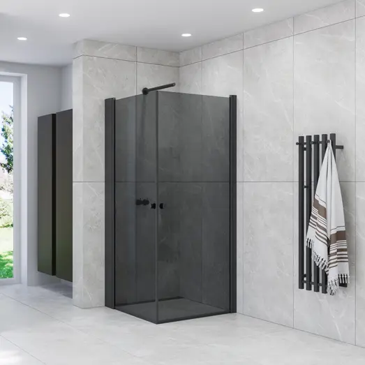 scanbad svingdør 69x200cm sort/røgfarvet glas