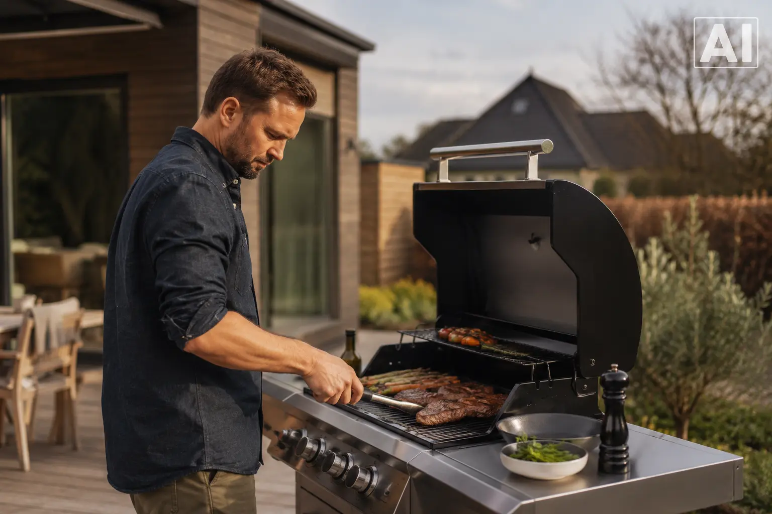 mand laver mad ved gasgrill