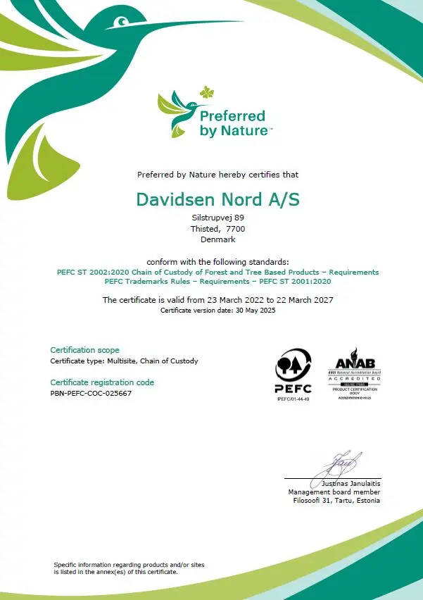PEFC-certifikat - Davidsen Øst A/S
