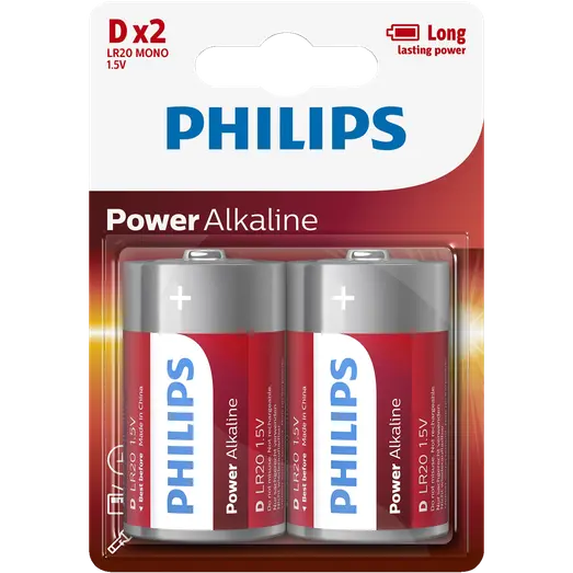 Philips Alkaline LR20 batteri 2 stk.