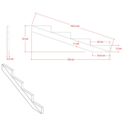 Plus trappevange 4 trin 19° 156x52 cm tryk imp.