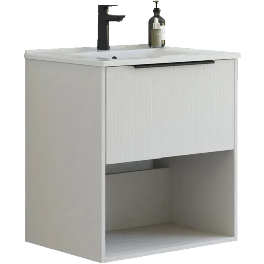 Scanbad NOW vaskeskab m/én skuffe og åbent rum 65,8x45,5 mat sand stribet front