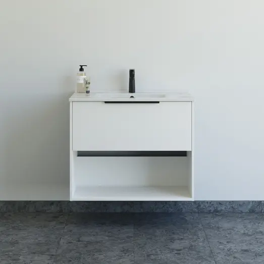 Scanbad NOW vaskeskab m/én skuffe og åbent rum 65,8x45,5 mat hvid glat front