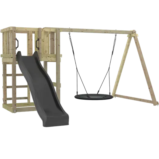 PLUS legetårn m/gyngestativ, gråsort rutsjebane og redegynge