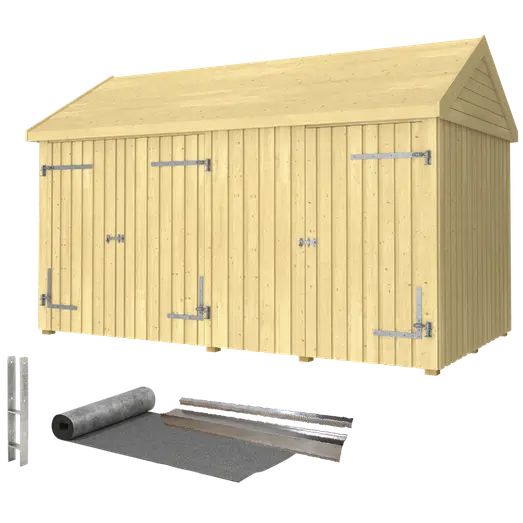 Plus Classic Multi Havehus 10 m²  2 moduler m/enkelt og dobbeltdør inkl. tagpap/alulister/H-stolpefødder