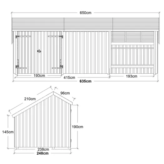 Plus Multi havehus 15,5 m² 3 moduler med dobbeltdør og lukket/åben front