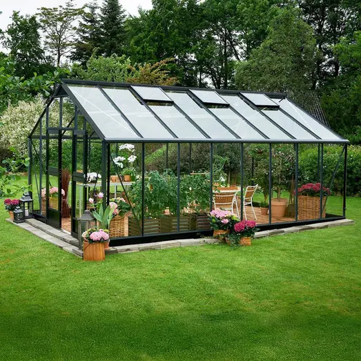 Juliana Gartner 21,4 m² drivhus antracit/sort med 3 mm hærdet glas 