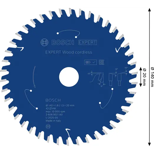 Bosch EXPERT Wood cordless rundsavklinge til træ, 140x1,8/1,3x20 mm, T42