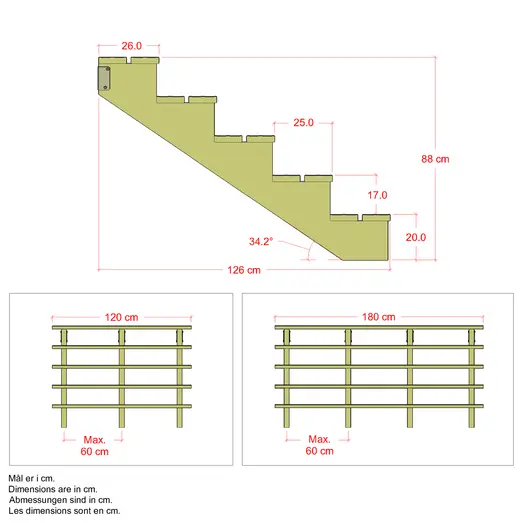 Plus Terrassetrappe 5 trin 88x126 cm 34,2°  120 cm