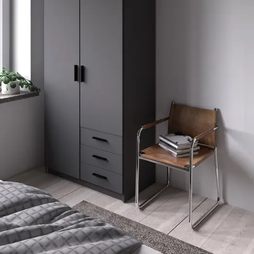 Sprint garderobeskab m/2 låger og 3 skuffer mat grå