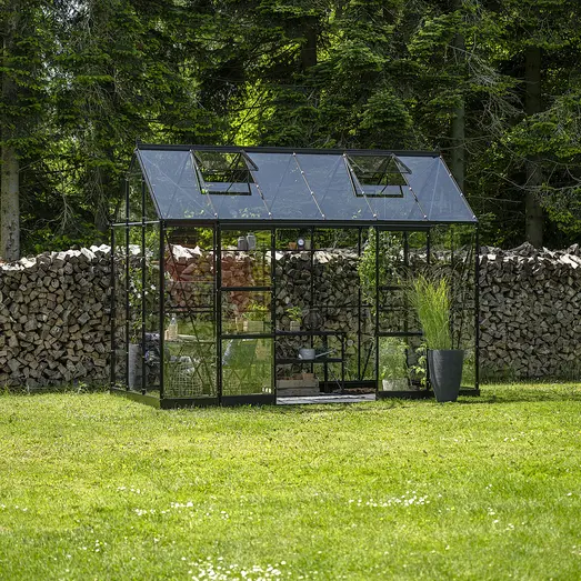 Halls ICON Planthouse 6 7,3 m² sort m/3 mm hærdet glas og fundament