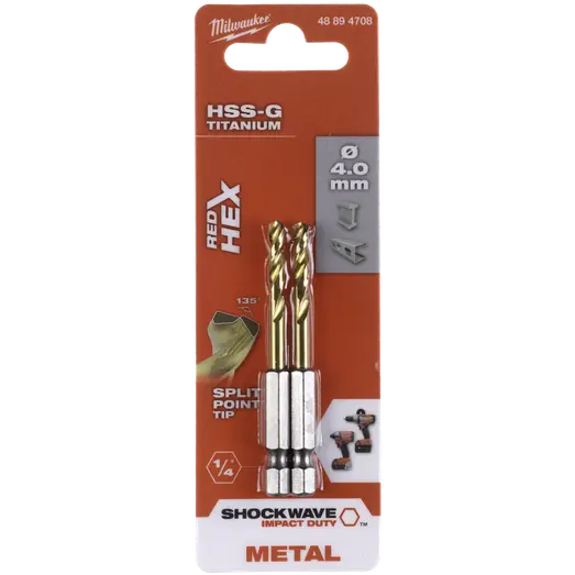 Milwaukee Red Hex shockwave™ HSS-Tin metalbor 4 mm
