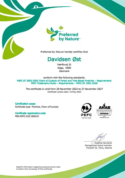 PEFC-certifikat - Davidsen Øst A/S
