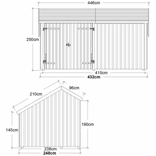 Plus Multi havehus 10,5 m² 2 moduler med dobbeltdør og lukket front