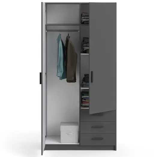 Sprint garderobeskab m/2 låger og 3 skuffer mat grå