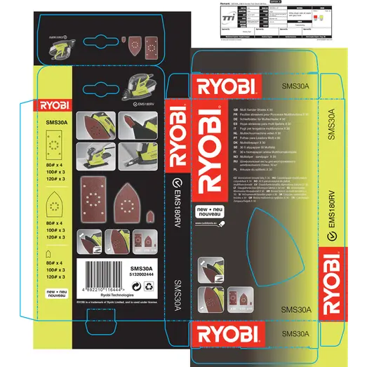 Ryobi SMS30A multislibepapir 30 stk assorteret