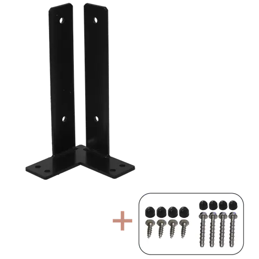 Plus Hjørne Stolpefod til fundament  9x9x30 cm  m/skruer sort