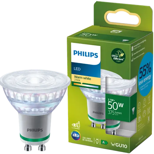 Philips LED-spot GU10 varm hvid 2,1-50W 