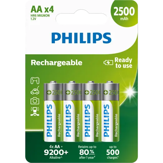 Philips genopladelig batteri 2500mAh HR6/AA 4 stk.