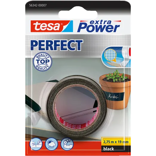 Tesa® extra Power Perfect, sort 2,75 m x 19 mm