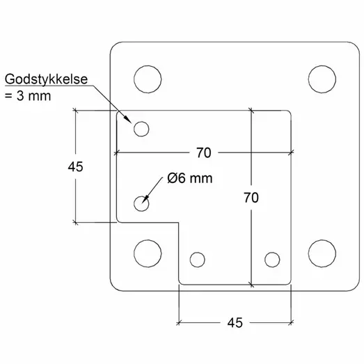 Plus Stålstolpe m/fod til håndliste  hjørnestolpe  4,5x4,5x103,3 cm
