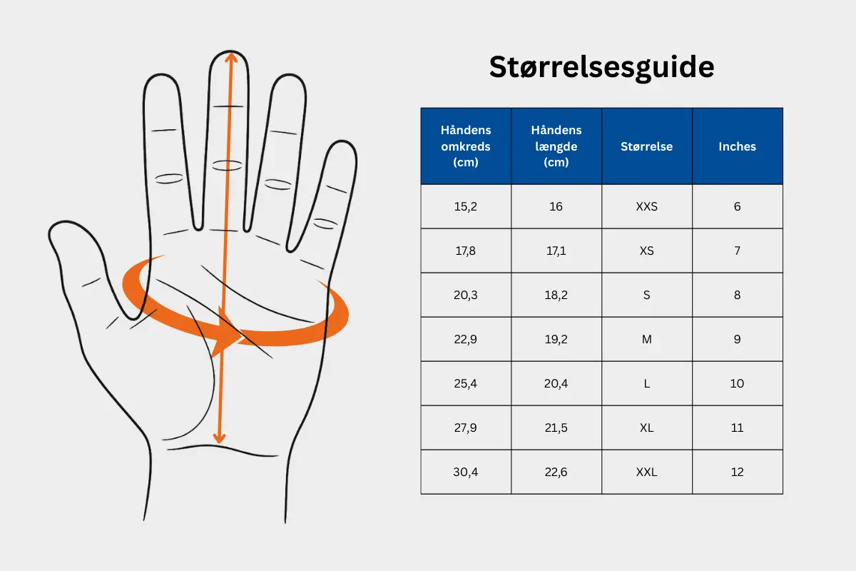 størrelsesguide arbejdshandsker