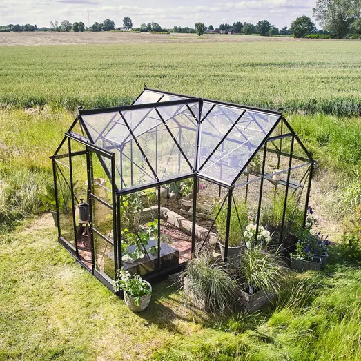 Halls ICON Gardenhouse 6 drivhus 8,6 m² (6'x10') sort m/3 mm hærdet glas