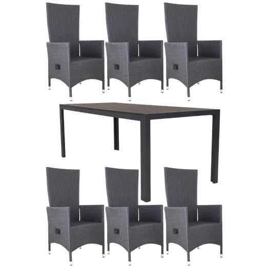 Guldborg/Samsø havemøbelsæt med bord og 6 stole sort