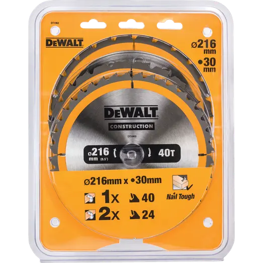 DeWalt DT1962-QZ rundsavsklingesæt 216 mm - 3-pak med 2 x 24T og 1 x 40T