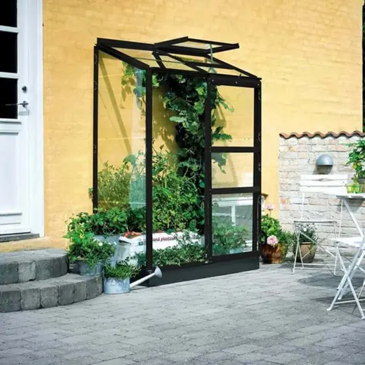 Halls Altan 2 vægdrivhus m/3 mm delt glas 0,91 m² sort inkl. sokkel