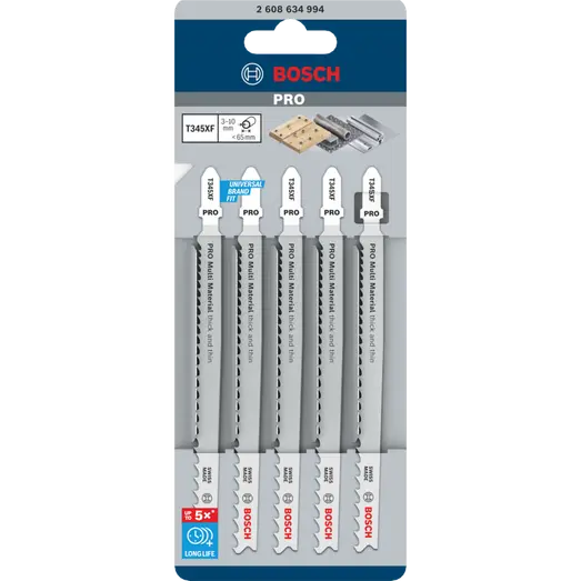 Bosch PRO T345XF Multi Materiale tyk/tynd stiksavklinge, 132 mm, 5 stk.