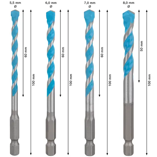 Bosch EXPERT HEX-9 Multi Construction boresæt, 4 - 8x100 mm 5 stk.