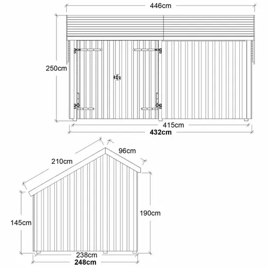 Plus Multi havehus 10,5 m² 2 moduler med dobbeltdør og lukket front